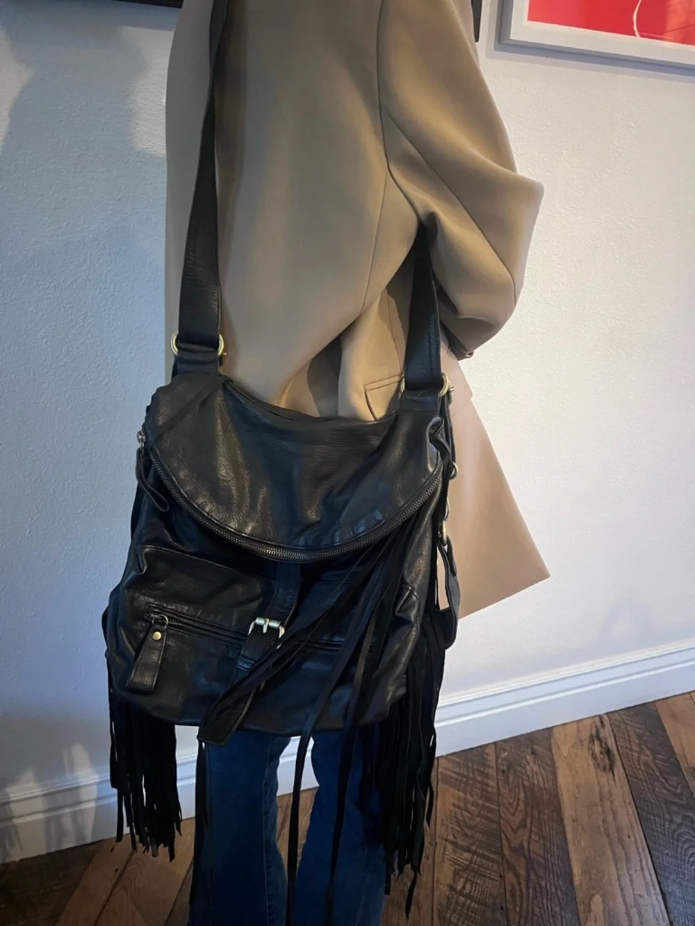 Fringe Nappa Leather Hobo Bag